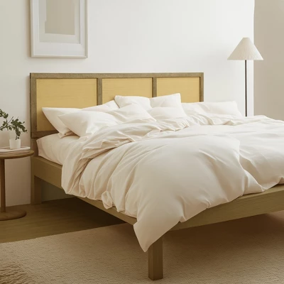 LuxenHome Natural Finish Rubberwood With Rattan Panels Headboard, Queen Brown 4 LuxenHome Natural Finish Rubberwood With Rattan Panels Headboard, Queen Brown - Image 4