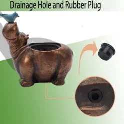 LuxenHome Brown Hippo And Blue Bird MgO Flower Pot Planter -LuxenHome GUEST c6d5bd96 487b 421f 9d87 e402155a6274