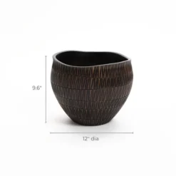 LuxenHome Brown With Black V-Pattern Polyresin 12-Inch Round Planter 14 LuxenHome Brown With Black V-Pattern Polyresin 12-Inch Round Planter -LuxenHome GUEST c7711e6f 44b8 4a01 b373 33cb6cb82159