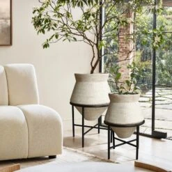 LuxenHome Set Of 2 Indoor Planter Pot, 11 & 16 Inch Novelty Decorative Planters With Black Stands, Distressed Metal Cachepot Flower Pot Beige 8 LuxenHome Set Of 2 Indoor Planter Pot, 11 & 16 Inch Novelty Decorative Planters With Black Stands, Distressed Metal Cachepot Flower Pot Beige -LuxenHome GUEST c77de69d a2f3 4dd7 825d 8e16f2dfd9ba