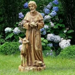 LuxenHome Weathered Brown MgO 24.6" H Saint Francis Garden Statue -LuxenHome GUEST c7a1d3c1 4318 4147 bb52 25068a8c2f77
