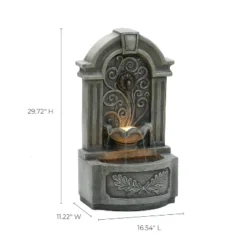 LuxenHome 29.7" H Gray Resin Elegant Wall Freestanding Outdoor Water Fountain With Lights -LuxenHome GUEST c7c8d000 276b 4a12 a6b4 4c8f6fa31caf