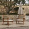 LuxenHome Outdoor Acacia Wood Rope Back Armchairs With Cushions, Set Of 2