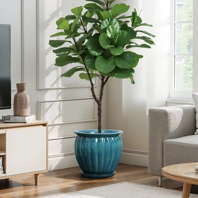 LuxenHome Sea Blue Bowl Round Ceramic Decorative Planter Pot 3 LuxenHome Sea Blue Bowl Round Ceramic Decorative Planter Pot - Image 3