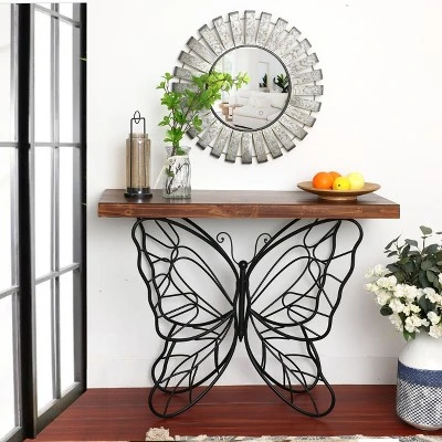 LuxenHome Wood Top Metal Butterfly Accent Console And Entry Table 6 LuxenHome Wood Top Metal Butterfly Accent Console And Entry Table - Image 6