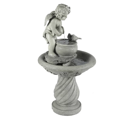 LuxenHome Gray Resin Cherub Birdbath Outdoor Fountain 3 LuxenHome Gray Resin Cherub Birdbath Outdoor Fountain - Image 3