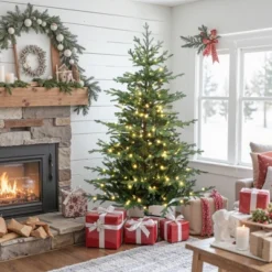 LuxenHome 6Ft Pre-Lit Artificial Fir Christmas Tree, Green Branches With Warm Lights & Metal Stand -LuxenHome GUEST c9d14276 49d8 4798 a0b1 e3580a6dc8fd