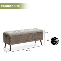 LuxenHome 47.2-Inch Wide Upholstered Wood Storage Bench. -LuxenHome GUEST ca38a3cf 0963 4f1a 98be 8b4e956ac3e0