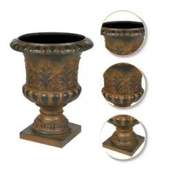 LuxenHome Weathered Brown Decorative MgO Urn Planter -LuxenHome GUEST ca96e08e 00c7 4e33 b3eb d84da6c827c7