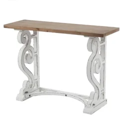 LuxenHome Vintage White And Natural Wood Console And Entry Table -LuxenHome GUEST cbcca317 49e7 4748 acac 6781ddd41471