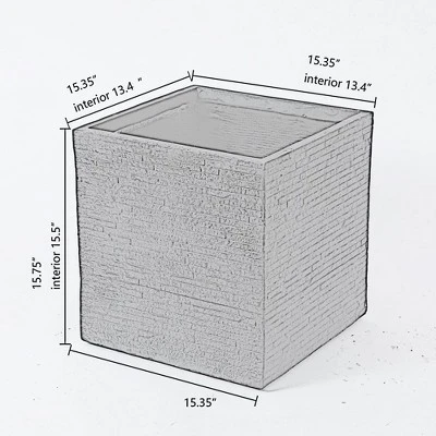 LuxenHome 15.75-Inch Square Gray MgO Planter 2 LuxenHome 15.75-Inch Square Gray MgO Planter - Image 2
