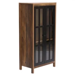 LuxenHome Natural Wood Glass Doors 47.25" H Accent Curio Storage Cabinet. -LuxenHome GUEST cc0c2161 bdac 49bf bf2a 35aa49a618b9