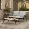 LuxenHome Outdoor Aluminum With PE Rope Loveseat Sofa With Cushions And Coffee Table Set