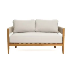 LuxenHome Outdoor Acacia Wood With Rope Sides Club Loveseat With Cushions And Coffee Table -LuxenHome GUEST ccdc11f1 cfbd 4c94 a2b9 d7d96c86fef3