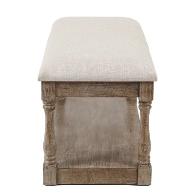 LuxenHome Upholstered Beige Linen Entryway And Bedroom Bench. 9 LuxenHome Upholstered Beige Linen Entryway And Bedroom Bench. - Image 9