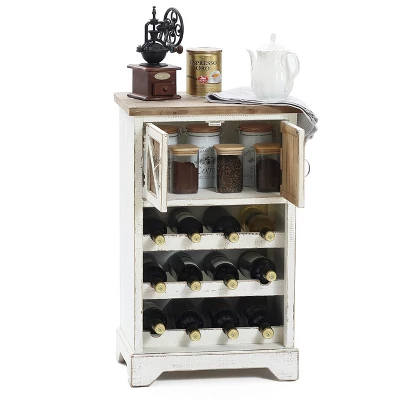 LuxenHome White And Natural Wood 2-Door Wine Cabinet 7 LuxenHome White And Natural Wood 2-Door Wine Cabinet - Image 7