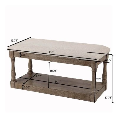 LuxenHome Upholstered Beige Linen Entryway And Bedroom Bench. 8 LuxenHome Upholstered Beige Linen Entryway And Bedroom Bench. - Image 8