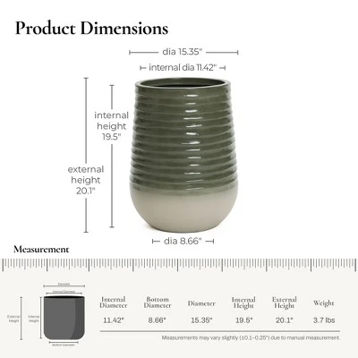 LuxenHome Decorative Resin Planter – Emerald Ribbed Top And Ivory Base With Drainage Hole 2 LuxenHome Decorative Resin Planter – Emerald Ribbed Top And Ivory Base With Drainage Hole - Image 2