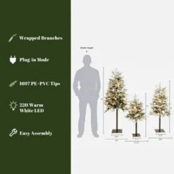 LuxenHome 3-Piece Pre-Lit Snowy Branches Artificial Christmas Tree Set With Metal Base Green -LuxenHome GUEST cfa006ec 2749 4d57 944c b43f22bbe13a