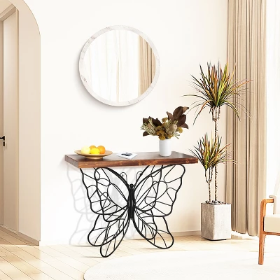 LuxenHome Wood Top Metal Butterfly Accent Console And Entry Table 1 LuxenHome Wood Top Metal Butterfly Accent Console And Entry Table