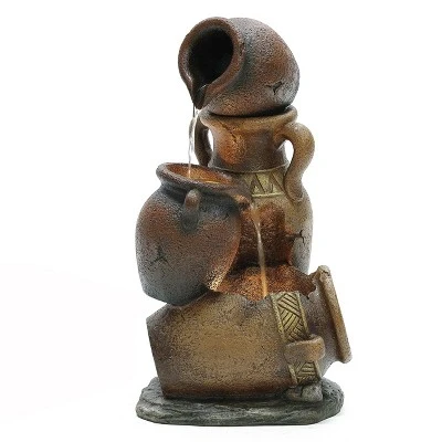 LuxenHome Brown Urns Resin Outdoor Fountain With Lights 9 LuxenHome Brown Urns Resin Outdoor Fountain With Lights - Image 9