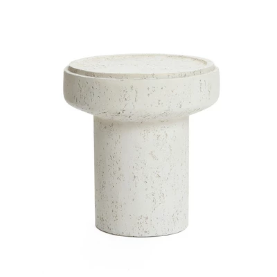 LuxenHome Off White MgO Round 18.5-Inch Tall Side Table, Indoor And Outdoor Off-White 7 LuxenHome Off White MgO Round 18.5-Inch Tall Side Table, Indoor And Outdoor Off-White - Image 7