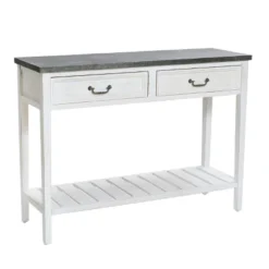 LuxenHome Farmhouse Distressed White Wood Console Table With Storage -LuxenHome GUEST d176235f c6c4 4980 a653 cbb154870276