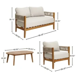 LuxenHome Outdoor Acacia Wood With Rope Sides 4-Person Club Patio Set With Coffee Table -LuxenHome GUEST d1b62a64 4ece 4f53 b6d4 b5923d5c7fde