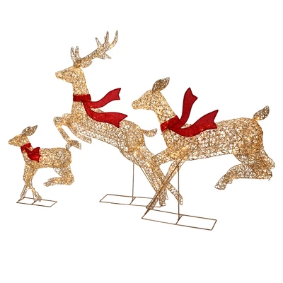 LuxenHome 3-Piece Champagne Gold PET Running Deer Family Outdoor Holiday Decoration With Lights Brown, Red 6 LuxenHome 3-Piece Champagne Gold PET Running Deer Family Outdoor Holiday Decoration With Lights Brown, Red - Image 6