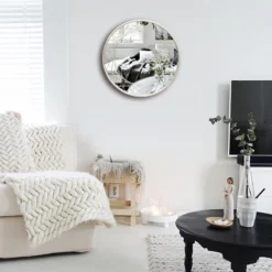 LuxenHome Silver Metal Frame Round Accent Vanity Wall Mirror 12 LuxenHome Silver Metal Frame Round Accent Vanity Wall Mirror -LuxenHome GUEST d2ead90d 38bc 40d4 bf75 6760d5560dc5