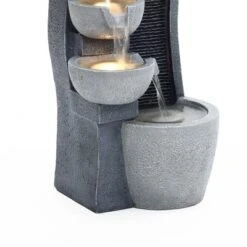 LuxenHome 26" Modern Outdoor Water Fountain With Planter And Lights, Resin Cascading Bowl Garden Waterfall Indoor And Outdoor Use Gray -LuxenHome GUEST d35e155e 9816 4b73 b67c a5fc134d48f4