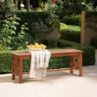 LuxenHome Carmel Solid Wood Outdoor Backless Dining Bench 2 LuxenHome Carmel Solid Wood Outdoor Backless Dining Bench - Image 2
