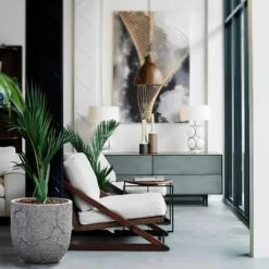 LuxenHome Crackle Gray MgO 14.6" Round Flower Pot Planter -LuxenHome GUEST d3f49bbe d065 492a 9406 1214d2c790e4