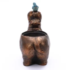 LuxenHome Brown Hippo And Blue Bird MgO Flower Pot Planter -LuxenHome GUEST d41fd4c6 4852 4904 8155 71e9a2ee83e6