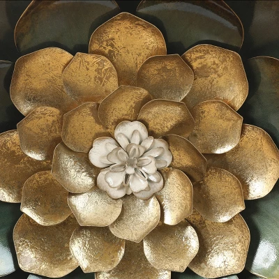 LuxenHome Green, Gold, And White Metal Flower Wall Decor 5 LuxenHome Green, Gold, And White Metal Flower Wall Decor - Image 5