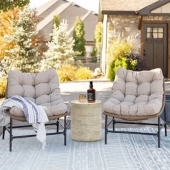 LuxenHome Beige And Brown MgO 13.6" Round Side Table For Indoor And Outdoor -LuxenHome GUEST d5f8fa5b 291e 46cc b457 8c12bdf50b9c