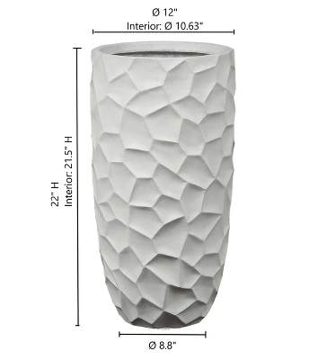 LuxenHome White MgO Geometric Pattern 22" Tall Round Planter 7 LuxenHome White MgO Geometric Pattern 22" Tall Round Planter - Image 7