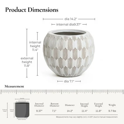 LuxenHome 14" Dia Round Concrete Planter Indoor Outdoor Large Plant Pot With Drainage Hole And Plug Modern Geometric Pattern Flower Pot White 2 LuxenHome 14" Dia Round Concrete Planter Indoor Outdoor Large Plant Pot With Drainage Hole And Plug Modern Geometric Pattern Flower Pot White - Image 2