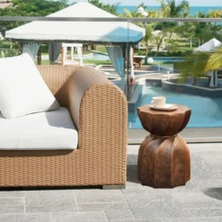 LuxenHome Weathered Copper Cement Indoor Outdoor Hourglass Side Table -LuxenHome GUEST d6dc36f2 d4aa 4192 b65e 67f9076e9123