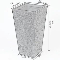 LuxenHome Gray MgO Tall Tapered Square Planter -LuxenHome GUEST d74ba089 cd1d 418c 9fd1 92cb0c4f3656
