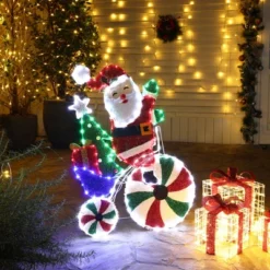 LuxenHome Santa On Peppermint Bike Lighted Holiday Decoration Multi-Color -LuxenHome GUEST d759afb8 4cae 417c bab0 d6dd6e56c90b