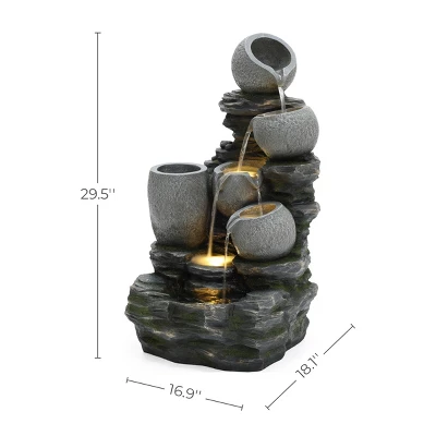 LuxenHome 30" Garden Water Fountain, 4 Tiers Cascading Pots & Rock Cascading Waterfall Fountain Outdoor With LED Lights Gray 6 LuxenHome 30" Garden Water Fountain, 4 Tiers Cascading Pots & Rock Cascading Waterfall Fountain Outdoor With LED Lights Gray - Image 6