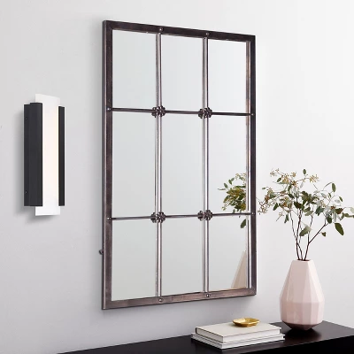 LuxenHome Rustic Brown Metal Frame Windowpane Accent Wall Mirror 2 LuxenHome Rustic Brown Metal Frame Windowpane Accent Wall Mirror - Image 2