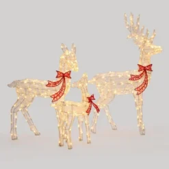 LuxenHome 3-Piece Deer Family Outdoor Holiday Decoration Set With Lights And Timer White, Red -LuxenHome GUEST d985986c ae36 4a8d 93f4 2309f2c26395