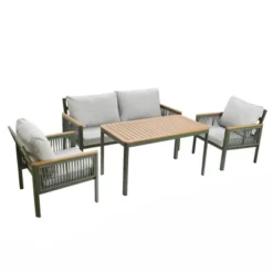 LuxenHome 4-Piece Outdoor Aluminum With Wood-Style Plastic Patio Set With Cushions 21 LuxenHome 4-Piece Outdoor Aluminum With Wood-Style Plastic Patio Set With Cushions -LuxenHome GUEST dadf5de7 3cdd 48df 9054 54d68aa0235e