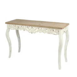 LuxenHome Victorian Off White And Natural Wood Console And Entry Table -LuxenHome GUEST daeac182 170b 498a ba95 ea8edbe75ed6