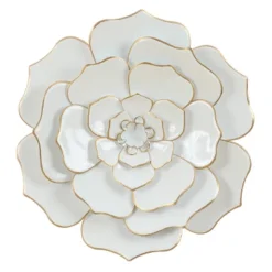 LuxenHome White And Gold Flower Metal Wall Decor
