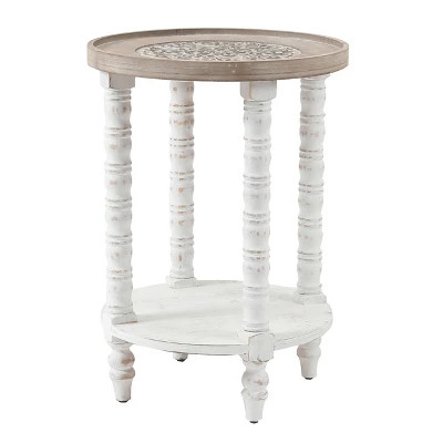 LuxenHome White And Natural Wood Round Accent Side Table With Storage. 1 LuxenHome White And Natural Wood Round Accent Side Table With Storage.