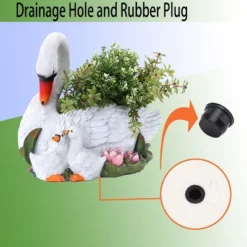 LuxenHome White Resin Swan Family Planter -LuxenHome GUEST dc8503c5 194d 405e 8d1d 0d152b92e860