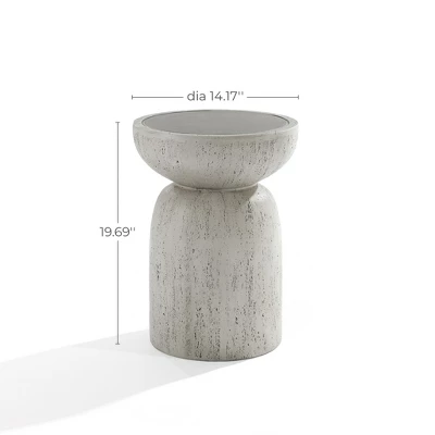 LuxenHome Rustic Outdoor Side Table, 20" Concrete End Tables For Patio,Off White And Gray Weathered Round Table,Decorative Garden Stool Off-White 7 LuxenHome Rustic Outdoor Side Table, 20" Concrete End Tables For Patio,Off White And Gray Weathered Round Table,Decorative Garden Stool Off-White - Image 7